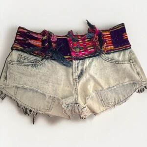 Tribal Waist Micro Mini Jean Booty Short Festival Boho Y2K Coachella 31